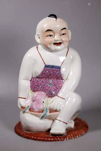 Large Chinese Enameled Porcelain Boy Figure