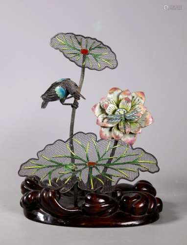 Chinese 925 Silver Wire Lotus Kingfisher Fly Frog