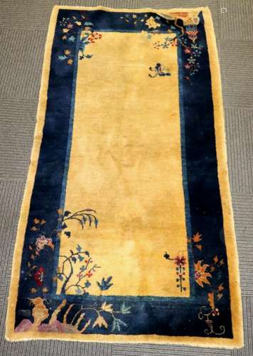 Chinese Qing Wool Pile Carpet Blue Camel Hair
