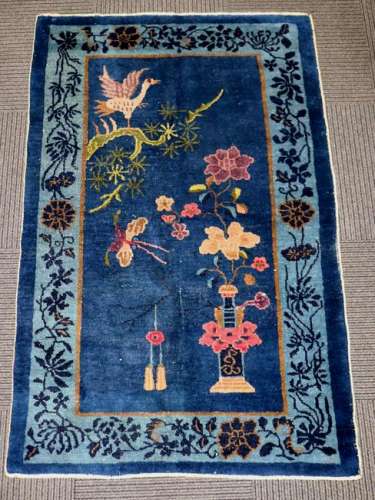 Chinese Qing Dynasty Wool Blue Carpet