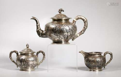 Tuck Chang Shanghai Chinese Silver 3 Pt Teapot Set