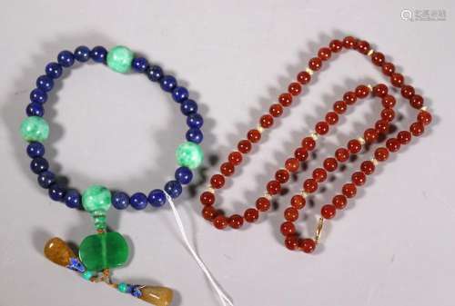 Chinese Carnelian 14K Necklace Lapis Lazuli Beads