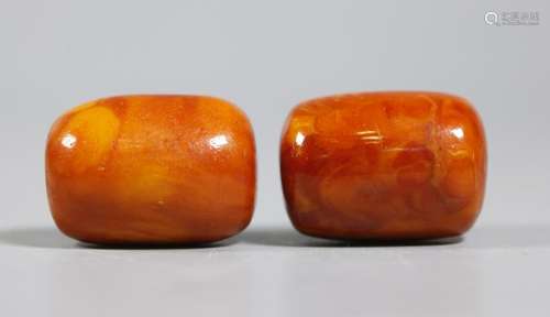 2 Butterscotch Amber Beads; Total Weight 29.5G