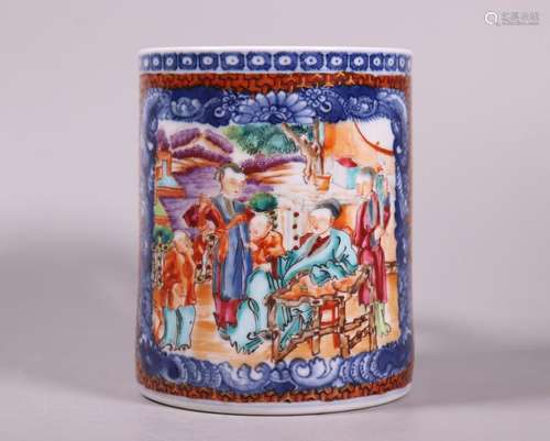 Chinese 18 C Mandarin Figure Porcelain Large Mug