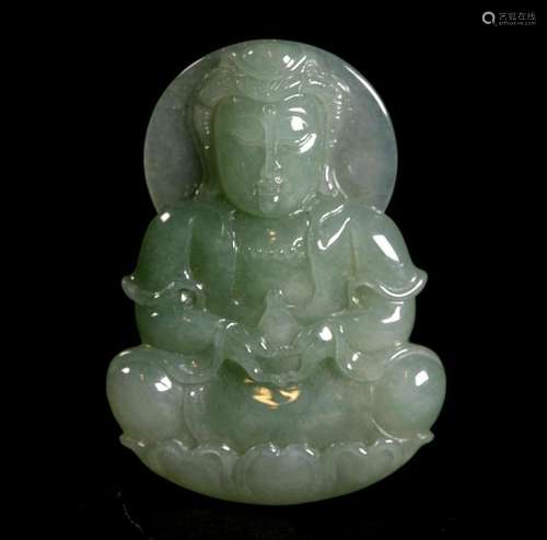 Chinese Natural Jadeite Seated Guanyin Pendant