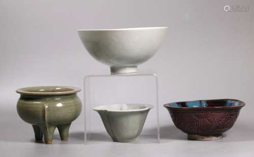 4 Chinese Porcelains; Fahua, Longquan, Qingbai