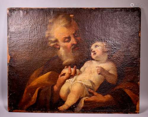 Italian 18 C Baroque St Joseph & Christ Child Oil