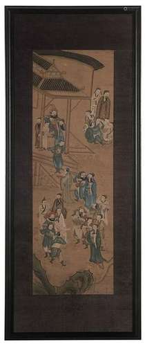 Chinese Ink and Color Framed Scroll