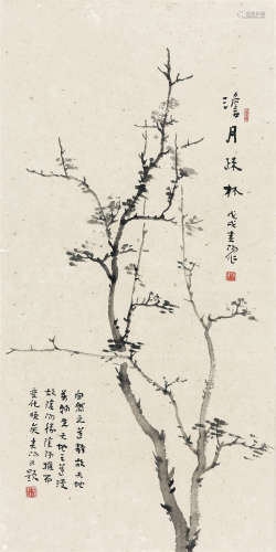 霍春阳 淡月疏林 镜框 纸本水墨