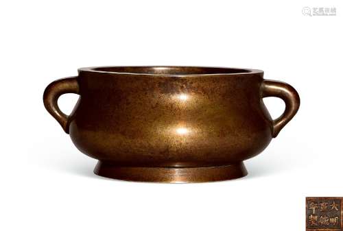 清中期 铜蚰龙耳炉