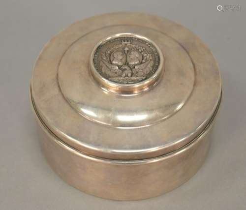 Round sterling silver covered box mounted with Napoleon