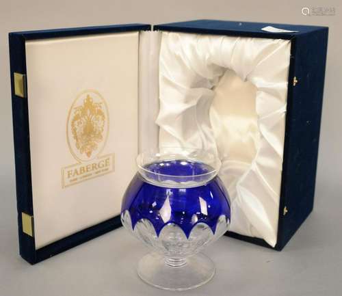 Faberge crystal caviar dish, cobalt blue and clear