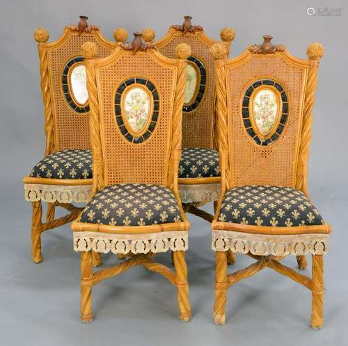 Set of four Mackenzie Childs woven side chairs (some