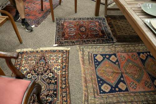 Five antique Oriental throw rugs. 3' x 3'10