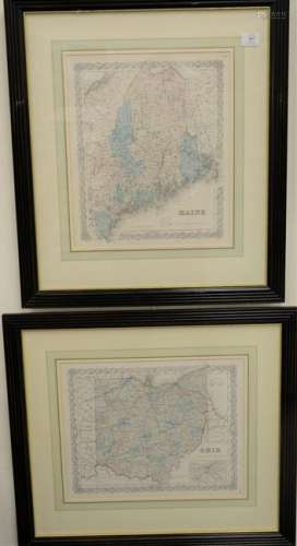 Group of five framed maps, J.H. Colton, Vermont, New