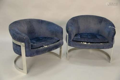 Pair of Milo Baughman barrel back upholstered chairs