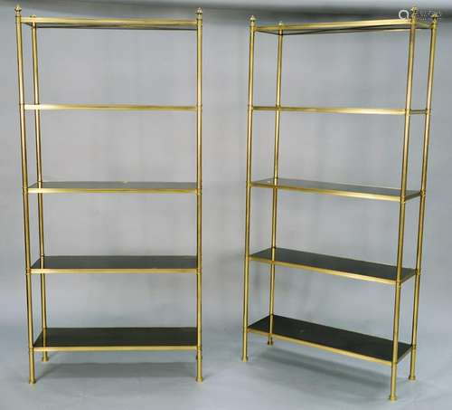 Pair of Maison Jansen modern brass etageres having five