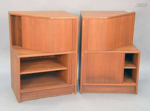 Pair of Hundevad side cabinets, teak with roll door