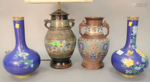 Four piece lot to include a pair of cloisonne vases