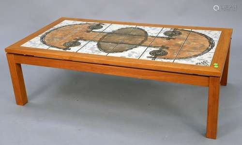 Danish Ox Art tile top coffee table, marked Ox Art 76,