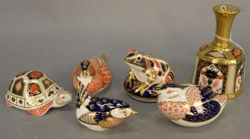 Royal Crown Derby six piece group to include figure of