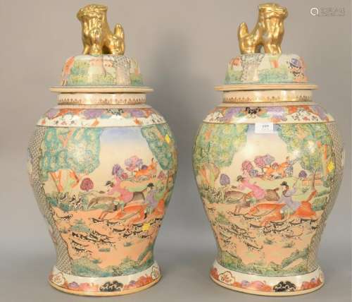 Pair of large Chinese porcelain Jars having painted