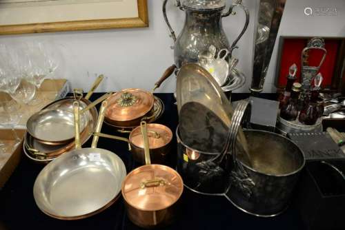 Large silver plate and copper lot to include a Bohemian