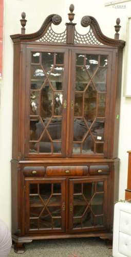 Mahogany victorian corner china cabinet with pierced