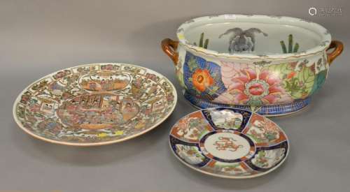 Three piece Chinese porcelain group to include large