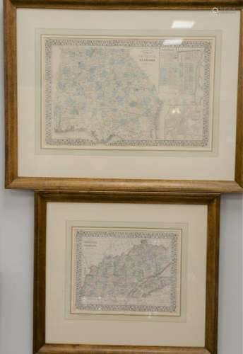 Group of seven framed maps, Augustus Mitchell,