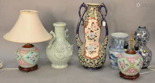 Six piece Chinese porcelain group to include a pair of