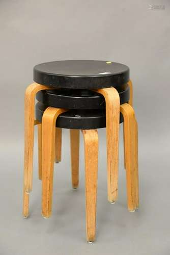 Set of three stacking Thonet stools, ht. 18 in., dia.