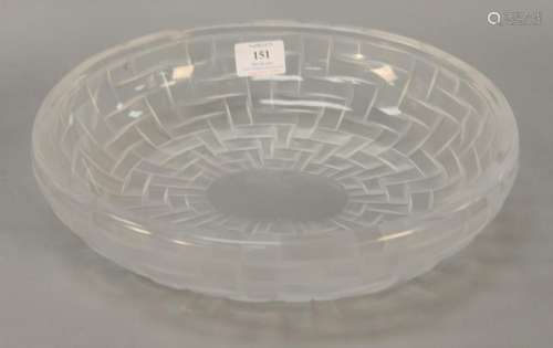 Large Lalique crystal center dish with basket weave