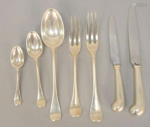 English sterling silver part flatware service to