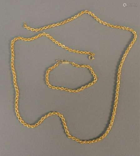 14K gold chain and bracelet, chain lg. 30 in., 23.5 gr.