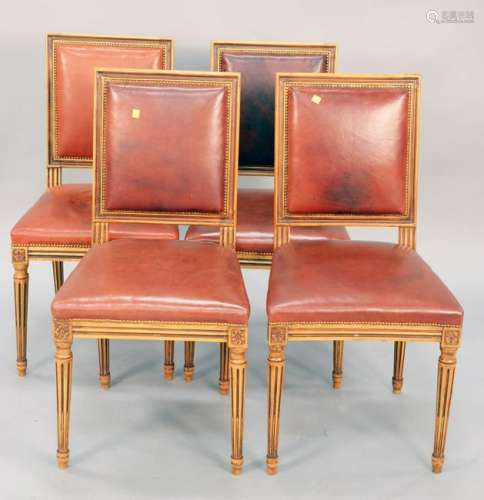 Set of four Louis XVI style side chairs with leather