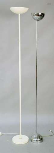 Two modern floor lamps, chrome and white painted. ht.