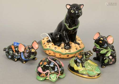 Five Lynn Chase animal figures to include a panther,