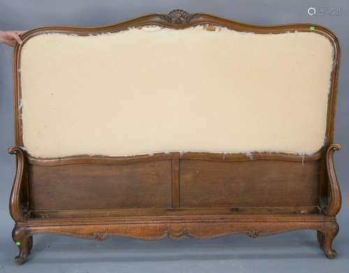 Louis XV style walnut queen bed with upholstered insert