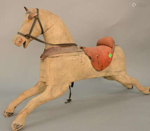 Early painted and carved wood childs rocking horse with