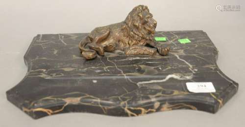 Victorian bronze lion inkwell on granite base, lion