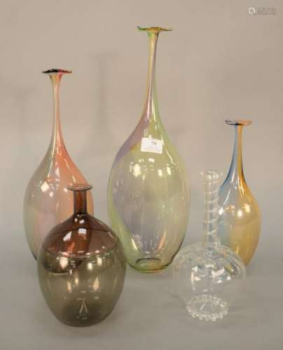 Group of five art glass vases to include three Kosta