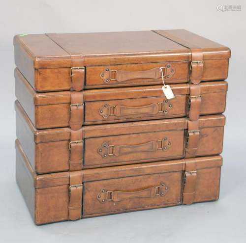Leather faux suitcases with four drawers, Palmerhome