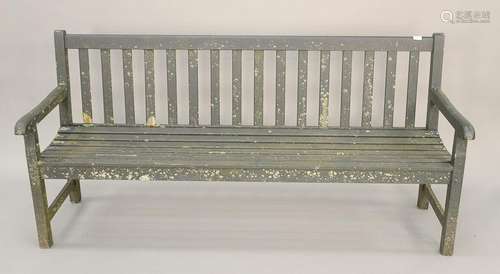 Teak outdoor painted bench, ht. 35 in., lg. 72 in..