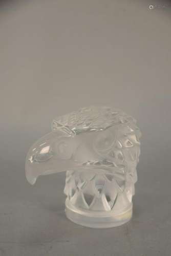 French lalique Eagle Head hood ornament, frosted and