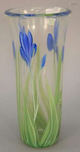 Orient and Flume art glass flower vase signed B.