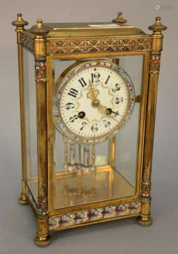 French Marti carriage clock having brass enameled case