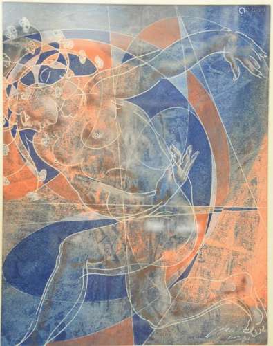 Hans Erni (B 1909), gouache on paper, abstract woman,