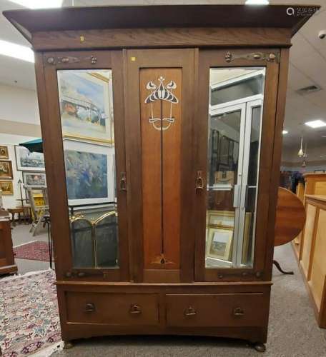 Oak Victorian armoire cabinet. Ht. 84 1/2 in., Wd. 64
