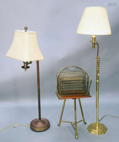 Three piece lot to include adjustable brass floor lamps